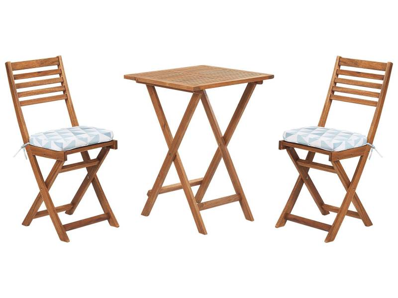 Set da giardino in legno marrone chiaro con cuscini azzurri/bianchi von Beliani