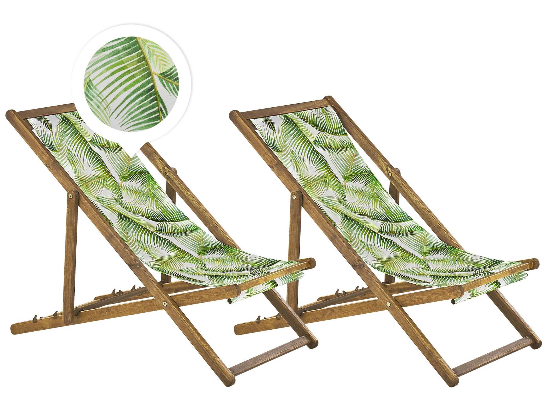 Set di 2 sedie a sdraio in legno acacia chiaro foglie di palma verde von Beliani
