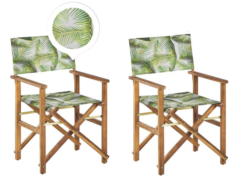 Set di 2 sedie in legno di acacia chiaro grigio foglie di palma verde von Beliani