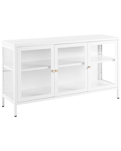 Sideboard Metall weiß mit Vitrine 3 Glastüren hohe Beine Griffe Gold Newport von Beliani