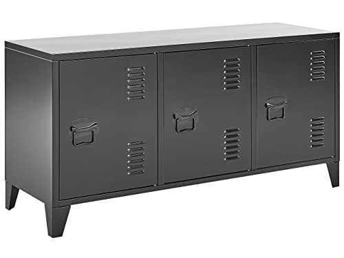 Sideboard in Schwarz Stahl 3 Türen mit Griffen 2 Regalböden Cardiff von Beliani