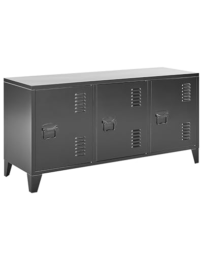 Sideboard in Schwarz Stahl 3 Türen mit Griffen 2 Regalböden Cardiff von Beliani