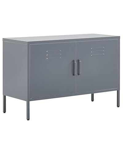 Beliani Sideboard mit 2 Türen 2 Griffen Stahl grau herausnehmbarer Regalboden Uria von Beliani