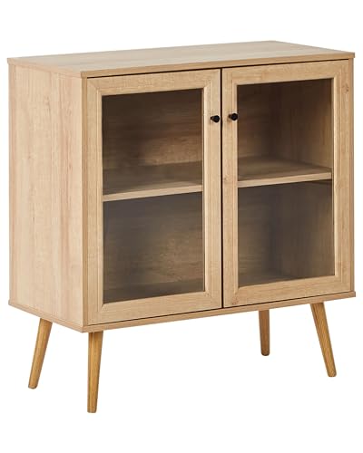 Sideboard mit 2 Türen und 1 Regal Spanplatte Kiefernholzbeine Glasfront Hellbraun Albany von Beliani