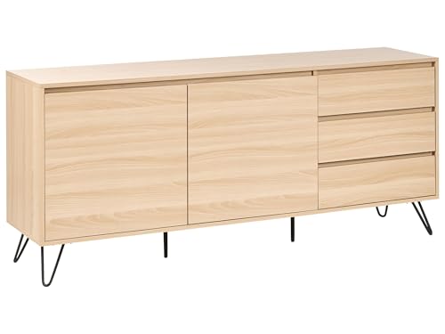 Sideboard mit 2 Türen und 2 Stauschubladen aus Spanplatte im minimalistischen Design in Hellbraun Cardigan von Beliani