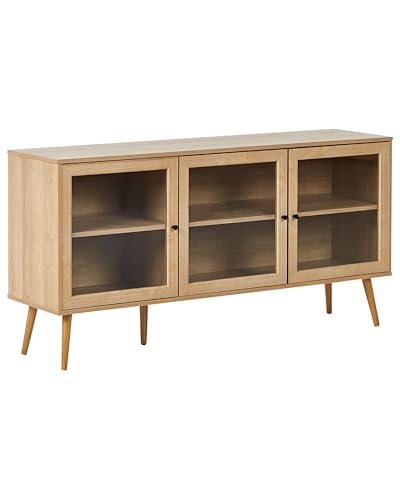 Sideboard mit 3 Türen und 2 Einlegeböden Spanplatte Kiefernholzbeine Glasfront Hellbraun Albany Sideboard mit 3 Türen und 2 Einlegeböden Spanplatte Kiefernholzbeine Glasfront Hellbraun Albany von Beliani
