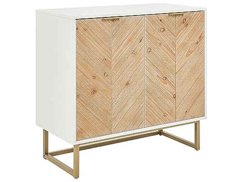 Skandinavisches Sideboard MDF Holzfurnier 2 Türen mit Regalen Schlafzimmer Aufbewahrungslösung Weiß und helles Holz Alaska von Beliani