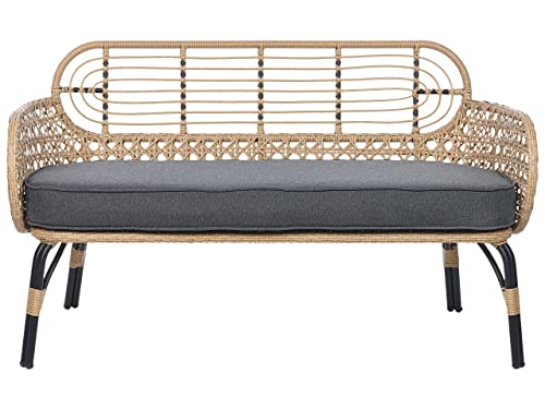 Sofa PE Rattan 2-Sitzer mit Sitzkissen Natur Grau geflochten Boho Pratello von Beliani