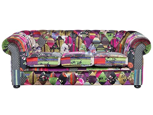 Sofa im englischen Stil Polsterbezug Patchwork bunt rosa Chesterfield von Beliani