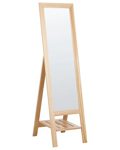 Standspiegel mit Rahmen Regal Holz Hellbraun 40x145 cm klappbar Rustikal Luisant von Beliani