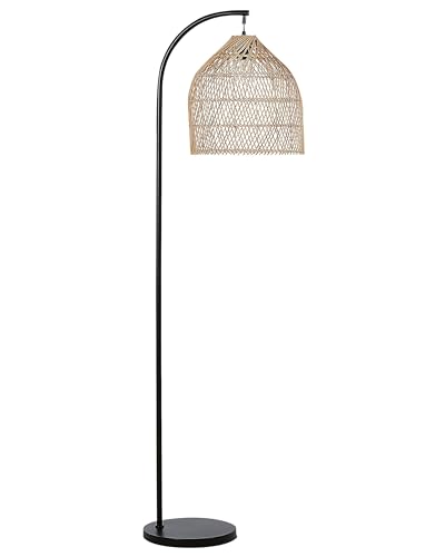 Stehlampe Metall Rattan Schirm natürlich beige rund 165 cm gebogen Boho Bernica Stehlampe Metall Rattan Schirm natürlich beige rund 165 cm gebogen Boho Bernica von Beliani