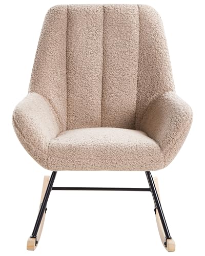 Stilvoller Schaukelstuhl Bouclé Polsterung Teddy Metall Schwarze Beine Armlehnen Breite Rückenlehne Wohnzimmer beige Kinno von Beliani