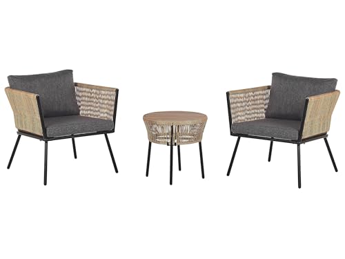Stilvolles Balkonset 2 Stühle Couchtisch Rattan Natürlich Auflagen grau Gargano Stilvolles Balkonset 2 Stühle Couchtisch Rattan Natürlich Auflagen grau Gargano von Beliani