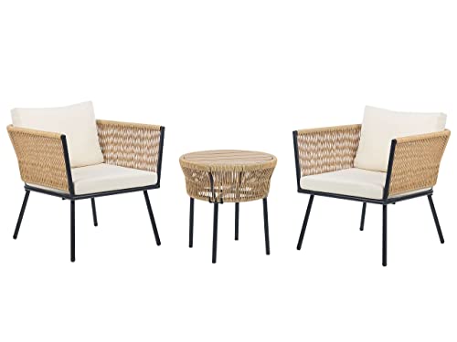 Stilvolles Balkonset 2 Stühle Couchtisch Rattan natürlich Auflagen beige Gargano von Beliani