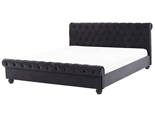 Stilvolles Bett Polsterbezug Samtstoff Chesterfield Style schwarz Avallon von Beliani