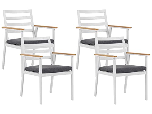 Stilvolles Gartenstuhl Set 4er Set in Weiß Aluminium graues Sitzkissen Cavoli von Beliani
