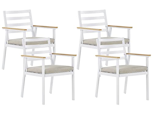 Stilvolles Gartenstuhl Set 4er Set in Weiß Aluminium mit beigen Sitzkissen Cavoli von Beliani