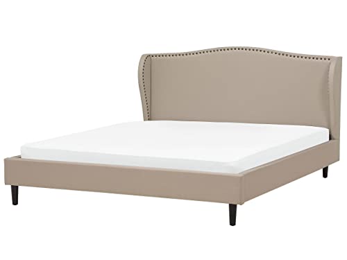 Stilvolles Polsterbett in edlem Beige in Leinenoptik mit klassischem Kopfteil Colmar von Beliani