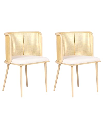 Stühle 2er Set beige/Heller Holzfarbton Metall Wiener Geflecht Retro Kobuk von Beliani