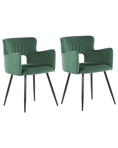 Stuhl mit Polsterung aus Samtstoff mit Armlehnen dunkles Grün Sanilac von Beliani