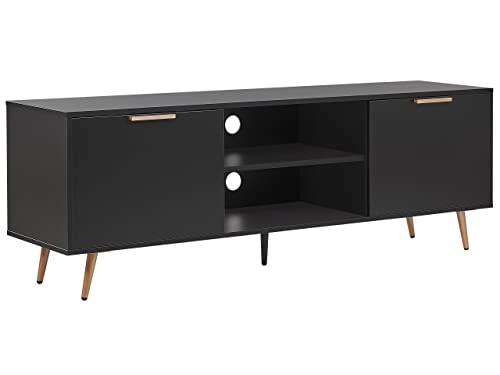 TV-Möbel mit 2 Schänken und 2 Fächern schwarz goldene Beine Retro Stil Indio von Beliani
