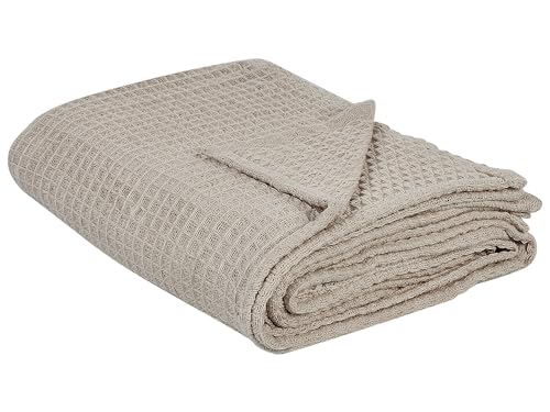 Tagesdecke Baumwolle Beige Taupe 220x240 cm strukturiert Waffelmuster Chagyl von Beliani
