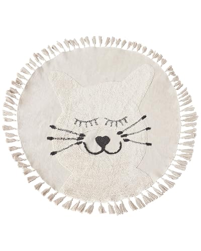 Teppich Baumwolle Rund ø 120 cm Kinder Dekorative Katze Muster Quasten Beige Etseri von Beliani
