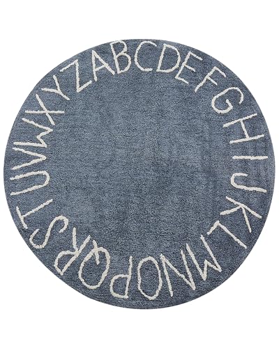 Teppich Baumwolle blau rund ø 120 cm Alphabet-Buchstaben für Kinder Boho Vurgun von Beliani