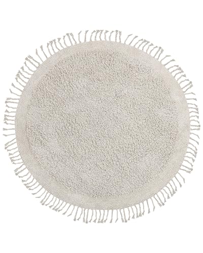 Teppich Baumwolle helles Beige ⌀ 140 cm mit Fransen Hochflor Shaggy Boho Bitlis von Beliani