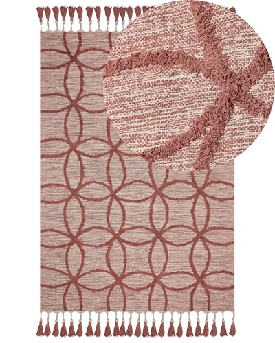 Beliani Teppich Baumwolle rot geometrisches Muster mit Fransen 160 x 230 cm Kirsehir von Beliani