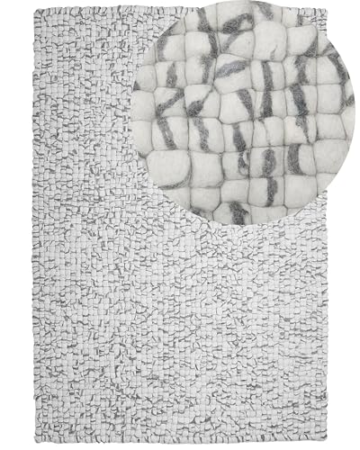 Teppich rechteckig Wollteppich Filzkugelteppich 160 x 230 cm hellgrau Amdo von Beliani