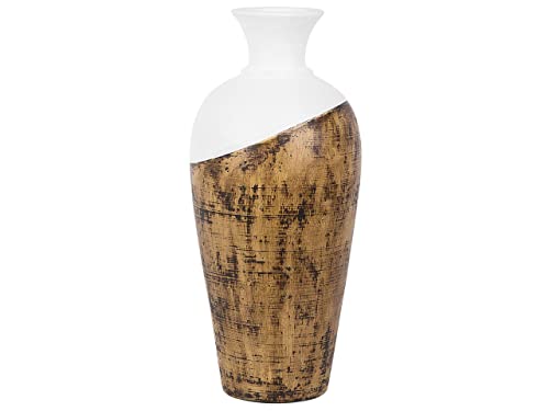 Terrakotta Vase im hellen Holzfarbton mit weißen und schwarzen Akzenten Bona von Beliani