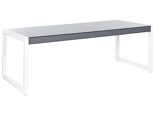 Tisch Aluminium Glasplatte Balkon Garten Terrasse grau/weiss 210x90 cm Bacoli von Beliani