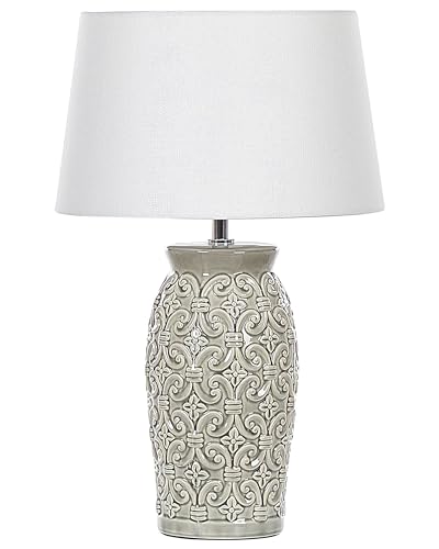 Beliani Tischlampe 48 cm Keramik grau Stoffschirm weiß Kabel mit Schalter Antik Khoper von Beliani