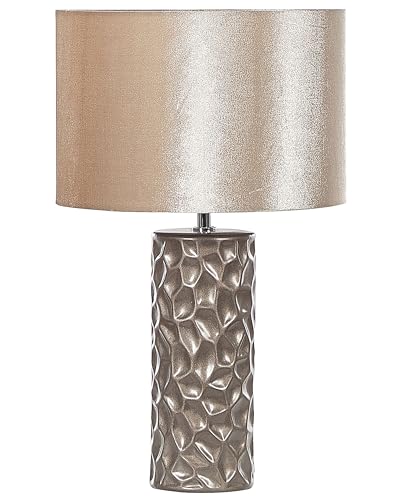 Tischlampe 50 cm Keramik geometrisch Schirm Samt gold Kabel mit Schalter Sankuru von Beliani