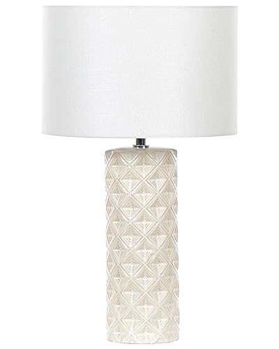 Tischlampe Keramik beige weiß 49 cm Lampenschirm elegant Balonne von Beliani