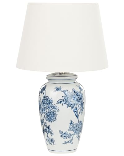 Tischlampe Porzellan blau/weiß Vasenform mit Stoffschirm Kegelform Beluso von Beliani