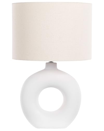 Tischlampe in Weiß aus Keramik Lampenschirm hellbeige 56 cm Venta von Beliani