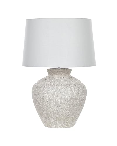 Tischlampe mit Keramikfuß in Creme Steinoptik 60 cm Lampenschirm weiß Caine von Beliani