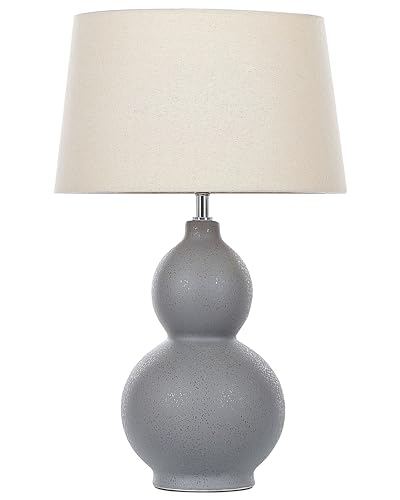 Tischlampe mit Keramikfuß in Grau 56 cm Trommelform Lampenschirm beige Yenisei von Beliani