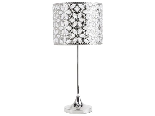 Tischleuchte Glamour Lampenschirm mit Blumenmotiv Metall verchromt silber Sajo L von Beliani