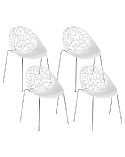 Trendy Esszimmerstuhl 4 Stühle dekorative Rückenlehnen Kunststoff weiß Mumford von Beliani