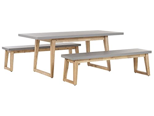 Trendy Gartenmöbel Set Faserzement Akazienholz Tisch miit 2 Bänken grau Oria von Beliani