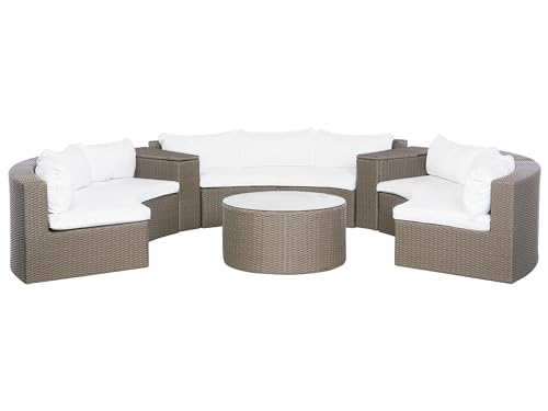 9-Sitzer Lounge Set Rattan braun rund mit Auflagen weiß Couchtisch Severo von Beliani