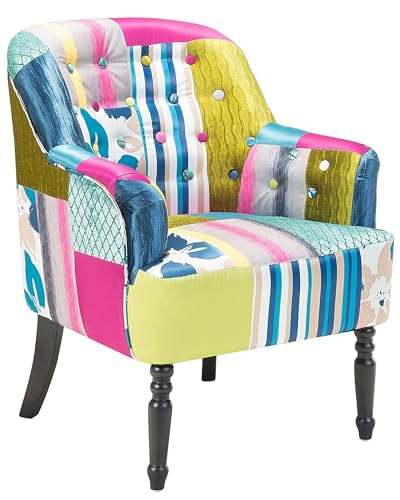 Trendy Sessel Polsterbezug dekorative Rückenlehne/Füße Patchwork bunt Mandal von Beliani