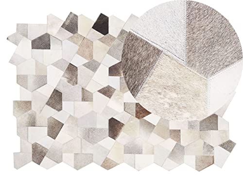 Unregelmäßiger Lederteppich Patchwork Muster 140x200 cm in Beige und Grau Varto von Beliani