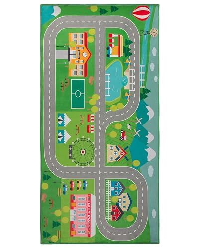 Verspielter Kinderteppich grün Stadt-Motiv 80 x 150 cm Seben von Beliani