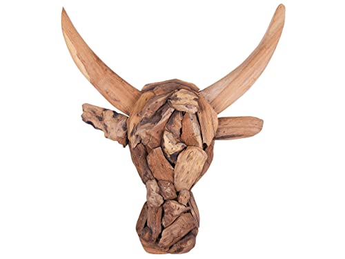 Wanddekoration Stierkopf-Form aus Teakholz heller Holzfarbton rustikal Bull Head von Beliani