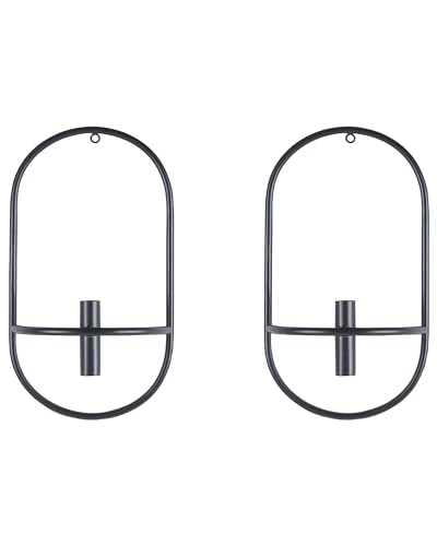 Wandkerzenhalter 2er Set Metall schwarz oval Modern Industrie Wanddeko Caviana von Beliani