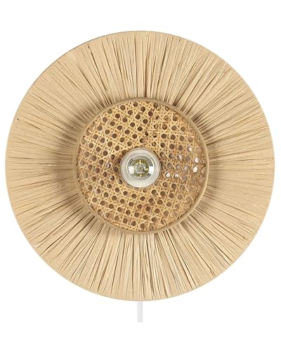 Wandleuchte Papier natürlich Rattan beige Wiener-Geflecht rund Boho Yaapi von Beliani